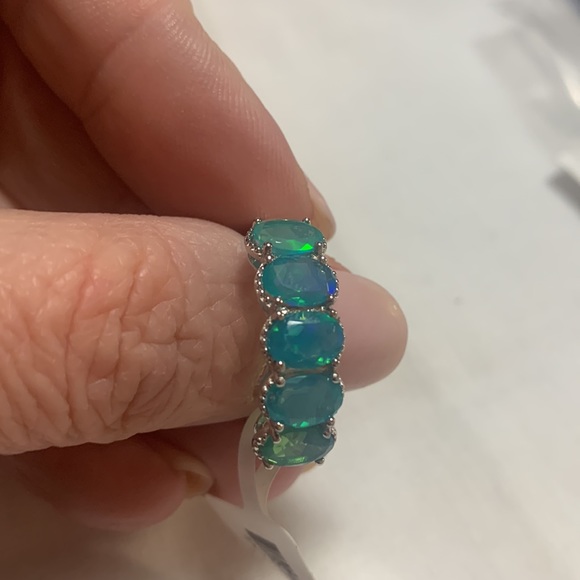 NWT JTV 2.35CTW OVAL BLUE ETHIOPIAN OPAL 5-STONE RING - Picture 2 of 5